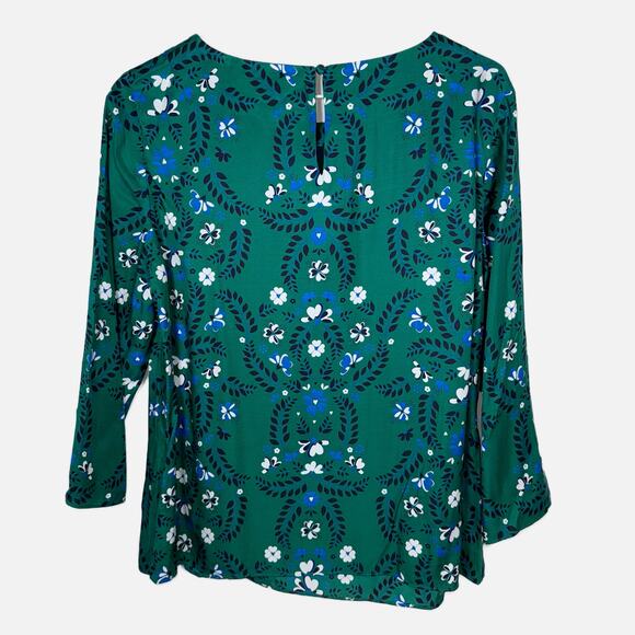 Boden Floral Print Blouse Green Blue work Women’s Size 10 Long Sleeve Casual Top - Picture 3 of 12